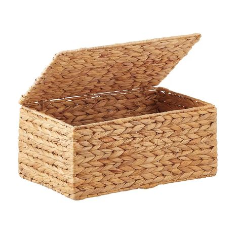 Small Water Hyacinth Storage Box with Hinged Lid | The Container Store Linen Organization, Weaved Basket, Baskets With Lids, Lady Cave, Storage Basket With Lid, Pantry Bin, Storage Baskets With Lids, Bin Storage, Pantry Organizers