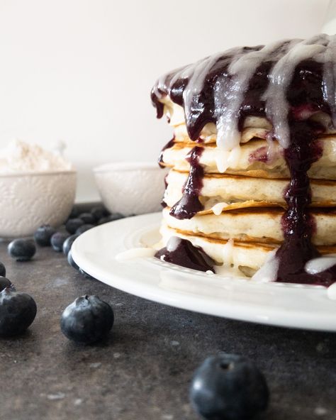 Blueberry Danish Pancakes - Baking It Beautiful Blueberry Danish Pancakes, Blueberry Strudel, Sweet Pancake Recipe, Pancakes With Cream Cheese, Pancakes With Cream, Blueberry Danish, Buttermilk Glaze, Danish Pancakes, Buttermilk Frosting