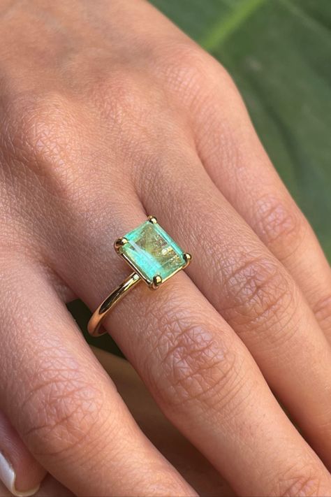 Natural Colombian Emerald Ring 14k Gold, Beryl Ring, Natural Emerald Engagement Ring Light Emerald Engagement Ring, Light Green Emerald Ring, Light Green Emerald, Engament Rings, Green Engagement Rings, Beryl Ring, Colombian Emerald Ring, Emerald Rings, Green Emerald Ring