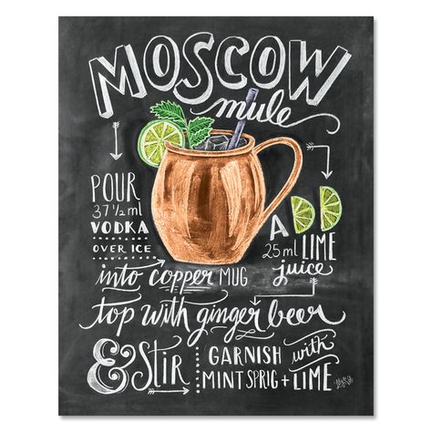 The original recipe art collection, invented by hand-letterer, illustrator and artist Valerie McKeehan. These unique pieces of recipe art are the perfect decor for your family's home, kitchen and dining area. Artwork is printed sustainably in the USA by Lily & Val. Moscow Mule Drink, Mule Drink, Moscow Mule Cocktail, Lily And Val, Moscow Mule Recipe, Recipe Art, Copper Mug, Mule Cocktail, Mule Recipe