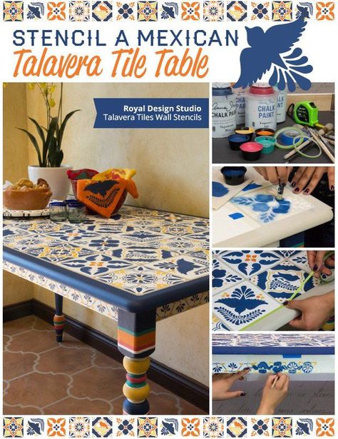 Learn more about  You don’t need to go south of the border to convey residence a colourful Mexican Tala... Tile Tables, Mexican Talavera Tile, Tile Furniture, Talavera Tile, Tile Table, Tile Stencil, Stencil Furniture, Talavera Tiles, Mexican Talavera