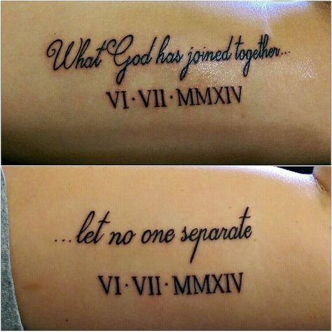 Couples Anniversary Tatoos, Date Name Tattoo, Couple Tattoo Ideas Husband Wife, Cross Couple Tattoos, Personalized Tattoos Ideas, Marriage Date Tattoo, Wife And Husband Tattoo Marriage, Tattoo Anniversary Date, Matching Anniversary Tattoos