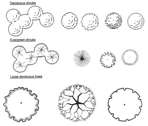 tree symbols in plan. Architecture Symbols, Design Symbols, Landscape Design Drawings, Landscape Architecture Drawing, Permaculture Design, Garden Drawing, Landscape Sketch, Garden Design Plans, Landscape Design Plans