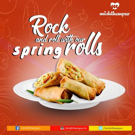 Spring Roll Poster Design, Spring Roll Logo Design, Food Restaurant Design, Paratha Roll, Food Brand Logos, Store Display Design, Happy Karwa Chauth, Fried Spring Rolls, New Year Food