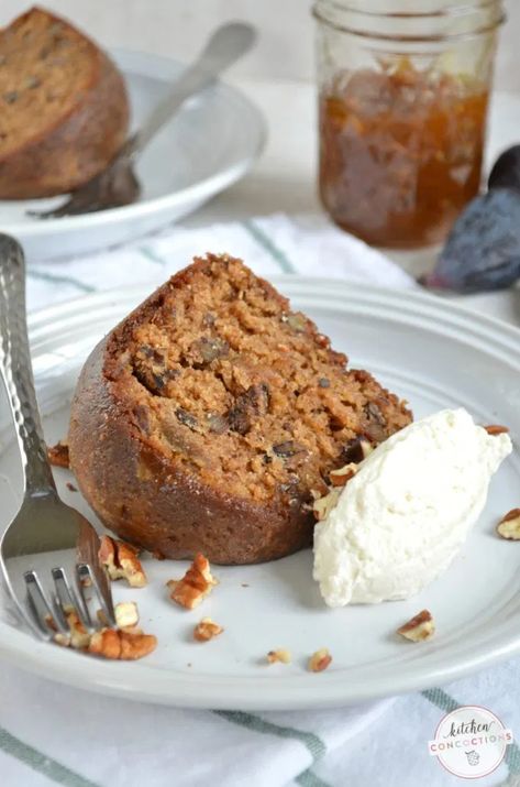 Spiced Fig Preserve Cake - Kitchen Concoctions Fig Quick Bread, Fig Recipes Dessert, Spiced Bundt Cake, Cupcakes With Caramel Frosting, Nature Worship, Cupcakes With Caramel, Fig Dessert, Fig Bread, Lemon Blueberry Cupcakes