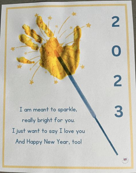 New Years Infant Activities, New Years Hand Print Crafts, New Years Themed Activities For Toddlers, New Year Hand Print Art, Nye Preschool Crafts, Easy Infant Christmas Crafts, New Year Nursery Activities, Nye Arts And Crafts For Toddlers, New Years Arts And Crafts For Preschool