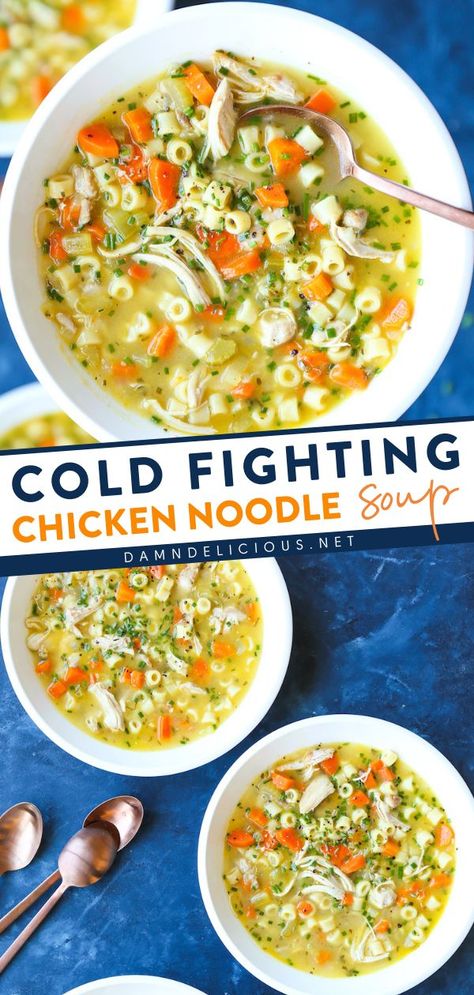 COLD FIGHTING CHICKEN NOODLE SOUP, yummy dinner ideas, soup recipes Chicken Soup For Colds, Soup For Sick, Sick Food, Best Chicken Noodle Soup, Easy Chicken Soup, Chicken Noodle Soup Easy, Quick Soup, Homemade Lasagna, Cold Soup