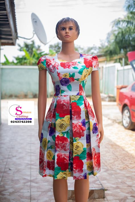 Ankara princess dart pleat straight dress by Semasa Clothing 0243742208 Fitting Straight Dress Ankara, Princess Dart Dress Styles, Party Floral Print Ankara Dress, Aisy Ankara Styles, Knee-length Ankara Fabric Party Dress, Knee-length Ankara Fabric Dress, Girl Iphone Wallpaper, Short Gowns, African Fashion Traditional