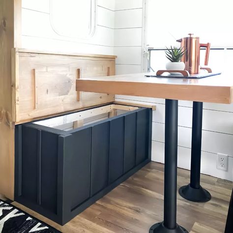 RV Dinette Set With Storage Plans - Easy Step-by-step Instructions Diy Camper Storage, Rv Dinette, Motorhome Remodel, Rv Furniture, Rv Interior Remodel, Camper Trailer Remodel, Vintage Camper Remodel, Diy Camper Remodel, Camper Storage