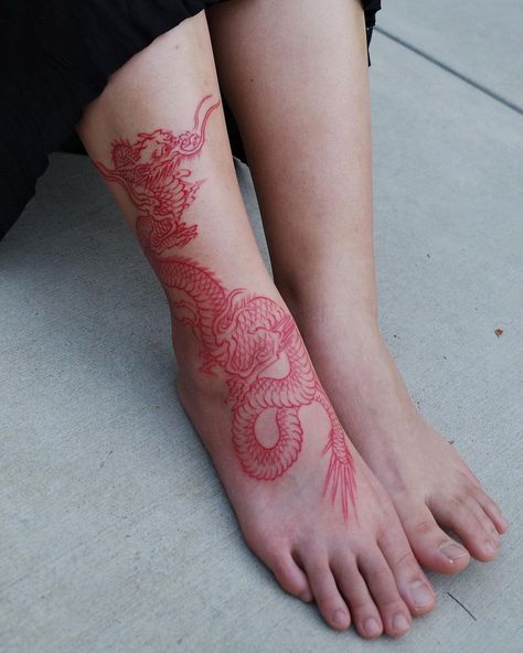 hi_himiThank you Huong Done at Dragon Tattoo Ankle, Foot Tattoo Ideas, Ankle Tattoos For Women, Tattoos For Black Skin, Red Ink Tattoos, Tattoo Ideas For Women, Dope Tattoos For Women, Red Tattoos, Minimalist Tattoos