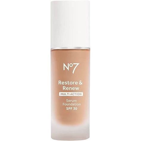 No7 Restore & Renew Multi Action Serum Foundation - Warm Beige - Liquid Foundation Makeup with Vitamin C, Vitamin E & Collagen for Face - Beauty Skin Serum Formula with Medium Coverage No7 Foundation, No7 Makeup, Spf Makeup, Medium Coverage Foundation, Lightweight Foundation, Serum Foundation, C Vitamin, Warm Beige, Neutral Undertones