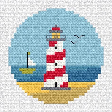 Scenery Cross Stitch Patterns, Lighthouse Cross Stitch Pattern, Lighthouse Perler Bead Patterns, Lighthouse Cross Stitch Patterns Free, Beach Cross Stitch Patterns Free, Lighthouse Pixel Art, Cross Stitch Mini Patterns, Beach Cross Stitch Patterns, Small Cross Stitch Patterns Free