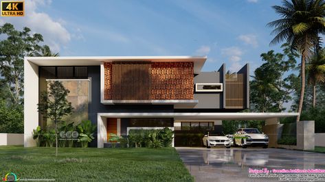 7000 sq-ft minimalist house design Kerala Style House Elevation, 7000 Sq Ft House Plans, Minimalist Elevation, Building Front Designs, House Plans Ideas, Kerala House, House Roof Design, Modern Villa Design, Modern Bungalow House