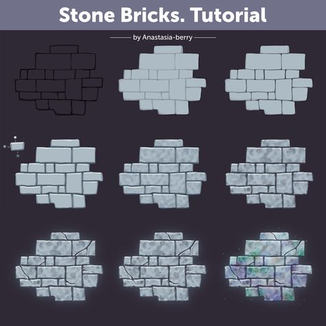 Draw Bricks, Brick Wall Drawing, Stone Bricks, Blender Tips, Stone Wall Texture, Painted Brick Walls, Stone Wall Art, Brick Art, Concept Art Tutorial