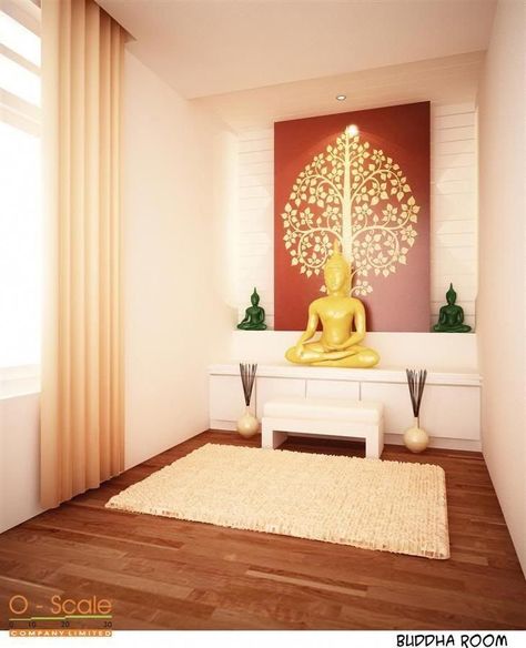 Buddha Room Design, Shrine Room, Buddha Wall Decor, Buddha Home Decor, Meditation Room Decor, Buddha Decor, Temple Design For Home, Pooja Room Door Design, Pooja Room Design