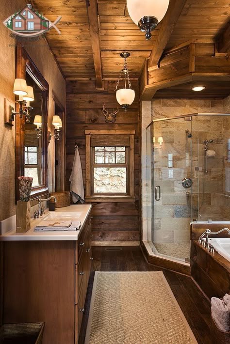 Drømme Bad, Log Home Builders, Log Cabin Ideas, Log Home Decorating, Farmhouse Tile, Cabin Bathrooms, Rustic Bathroom Designs, Dream Cabin, Rustic Bathrooms