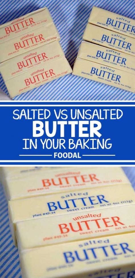 What’s the difference between using salted and unsalted butter in baking? Does it matter? Where flavor’s concerned, it certainly does! We'll help to clarify this common situation (pun intended). Read more now on Foodal. #bakingtips #cookingtips #baking #culinary Butter Measurements, Cooking Puns, Baking Substitutions, Baking Secrets, Julie Blanner, Best Butter, Easy Cookie Recipes, How To Measure, Easy Cookies