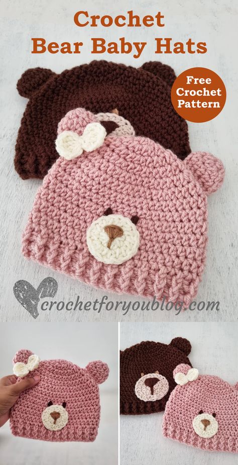 Crochet Baby Bear Hat Boys & Girls Version - Crochet For You Crochet Bear Hat Pattern, Crochet Baby Bear Hat, Bear Hat Pattern, Crochet Baby Hats Free Pattern, Crochet Bear Hat, Crochet Baby Cap, Baby Hat Free Pattern, Crochet Baby Projects, Pola Topi