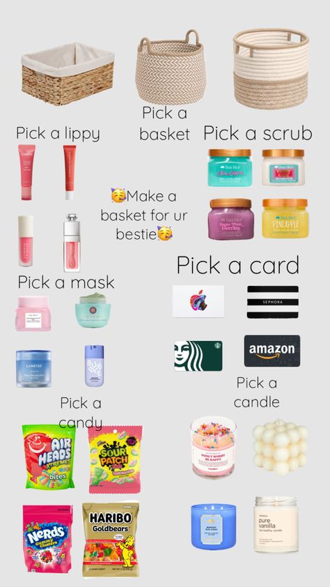 Omg I haven’t posted in agessss. So busy with life and school! #bestie #basket #skincare #treats #candy #fyp Goody Basket Ideas, Burr Basket Ideas For Bestie, Bur Basket For Best Friend, Bestie Basket, Back To School Basket, Bestie Burr Basket, Make A Basket For Your Bestie, Slincare Basket, Pack With Me For A Sleepover Preppy