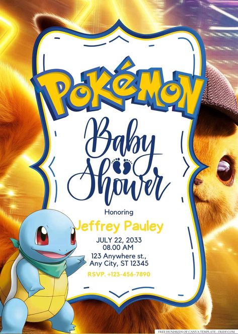 Pokemon Baby Shower Invitation Templates Pokemon Gender Reveal, Pokemon Baby Shower Ideas, Ash Baby, Pokemon Themed Party, Baby Pokemon, Baby Gender Reveal Party, Themed Drinks, Shower Themes, Baby Gender Reveal