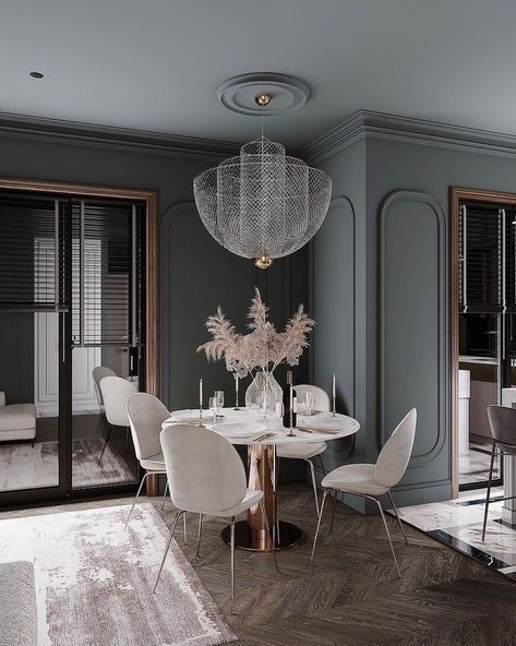 Neoclassical Interior Design, 80s Interior Design, 80s Interior, Modern Apartment Design, Neoclassical Interior, Interior Decorating Styles, Glass Doors Interior, Dining Room Interiors, Traditional Dining Room