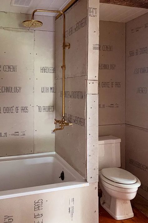 How To DIY A Bathroom Wall And Enclose A Shower Tiled Toilet Wall, Toilet Next To Tub Small Bathrooms, Toilet Beside Bathtub, Side By Side Shower And Toilet, Bath And Shower Small Bathroom, Privacy Toilet Wall, Bathroom Shower Next To Toilet, Wall Between Bathtub And Toilet, Shower Opposite Vanity