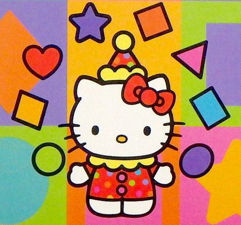 Clown Hello Kitty Pfp, Hello Kitty Official Art, Sanrio Clown, Clown Hello Kitty, Mexican Hello Kitty, Hello Kitty Show, Clowncore Pfp, Hello Kitty Carnival, Clowncore Art