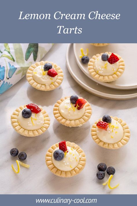 Nana's Lemon Cream Cheese Tarts | Culinary Cool www.culinary-cool.com Bakery Dollhouse, Cream Cheese Tarts, Cheese Tart Recipe, Cream Cheese Tart, Miniature Desserts, Mini Tartlets, Mini Tart Shells, Homemade Pies, Lemon Cream Cheese