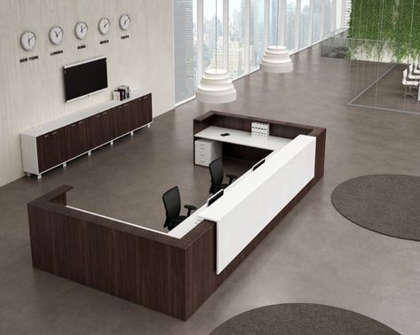 Reception Desks by StrongProject Inc. Front Office Furniture, Contemporary Office Reception, Modern Office Reception, White Reception Desk, Custom Reception Desk, Office Furniture Set, Modern Reception Desk, Reception Desk Office, Reception Desk Design