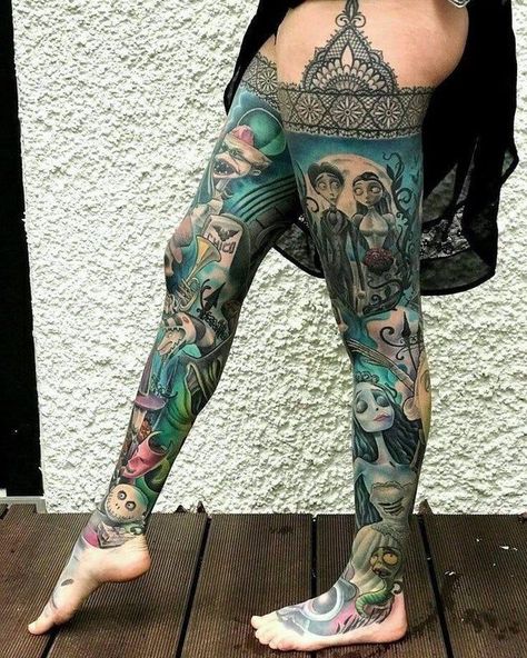 “Tim Burton Inspired tattoo stockings. A place for pictures and photographs.” https://www.pinterest.com/pin/351912460765066/ Garter Belt Tattoo, Sock Tattoo, Many Tattoos, Halloween Tattoos Sleeve, Tim Burton Tattoo, Garter Tattoo, Spooky Tattoos, Leg Tattoos Women, Leg Sleeve Tattoo