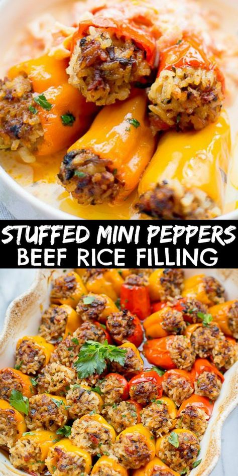 Sweet Peppers Recipes Dinners, Meals With Sweet Peppers, What To Make With Sweet Peppers, Stuffed Peppers Mini, Mini Bell Pepper Recipes Stuffed, Grilled Stuffed Banana Peppers Recipe, Stuffed Bell Peppers With Feta Cheese, How To Cook Mini Sweet Peppers, Recipe With Mini Sweet Peppers