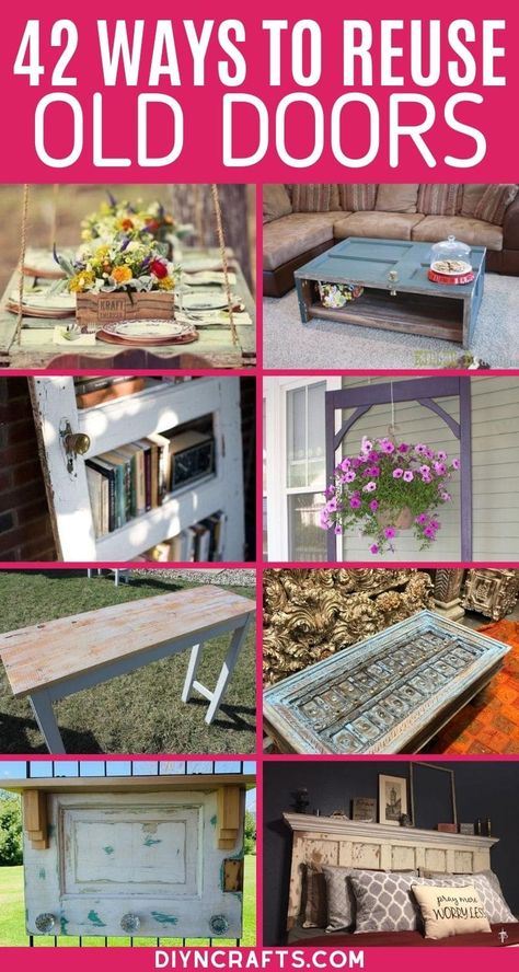 Create amazing old door decor ideas for your home and garden using these examples that showcase you both style and function! This list of upcycled door ideas is great for creating fun home decor projects using repurposed and recycled wooden doors. #Upcycled #Repurpose #Recycle #OldDoors #HomeDecor #GardenDecor Reuse Old Doors, Vintage Doors Repurposed, Old Door Decor, Upcycle Door, Old Door Projects, Door Decor Ideas, Door Diy Projects, Old Screen Doors, Apartment Cozy