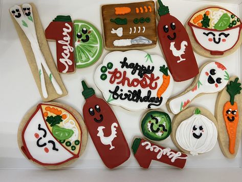 Pho themed party for our 1 year old. Kawaii cookies. #kawaaicookie #pho #phostbirthday #party Pho Birthday Party, Pho Themed Party, Pho Party, Kawaii Cookies, Cookies Theme, Sugar Cookie Designs, Bakery Cakes, Cookie Designs, Pretty Food