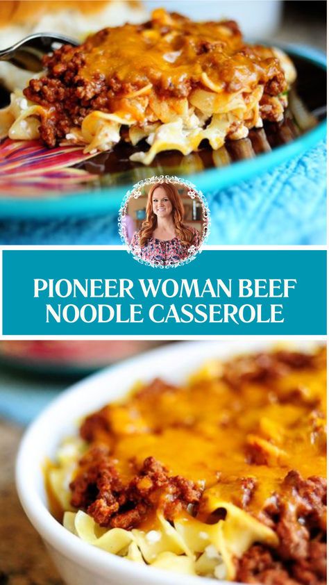 Pioneer Woman Beef Noodle Casserole (also called Sour Cream Noodle Bake) is made with ground chuck(or any ground beef), tomato sauce, sour cream, cottage cheese, green onions, sharp cheddar cheese, and egg noodles. This easy Beef Noodle Casserole creates a cheesy and creamy Casserole that takes about 30 minutes to prepare and can serve up to 8 people. Creamy Ground Beef Noodle Casserole, Egg Noodles Recipes Beef, Ground Beef Egg Noodles Tomato Sauce, Egg Noodles With Cottage Cheese, Pasta Recipes With Egg Noodles, Hamburger Sour Cream Noodle Casserole, Sour Cream Noodle Bake Ground Beef, Ground Beef Recipes With Cream Cheese, Egg Noodle Bake Casserole Recipes