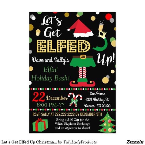 Let's Get Elfed Up Christmas Invitation Christmas Ornament Exchange, Funny Christmas Party Invitations, Ornament Exchange Party, Santa Party, Chop Recipes, Tacky Christmas, 17 December, Christmas Invitation, Ornament Exchange