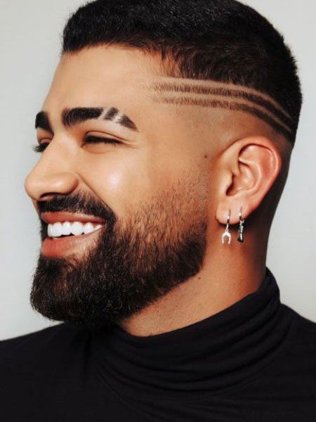 Double Stripe Hair And Eyebrow Design Eyebrow Cut, Shave Eyebrows, Hair Designs For Men, Eyebrow Slits, Cool Hair Designs, Beard Designs, Eyebrow Design, Best Beard Styles, Beard Fade