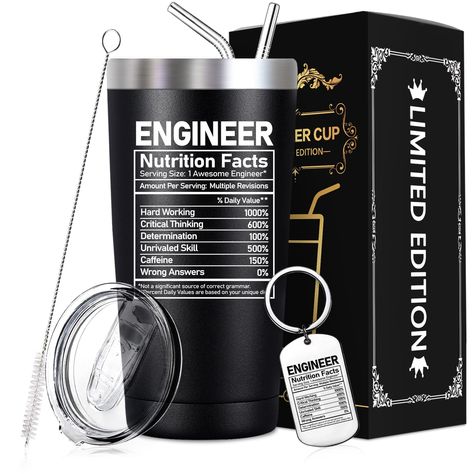 PRICES MAY VARY. PERFECT GIFTS FOR ENGINEERS: This funny engineers tumbler is the best gift idea for engineers in various fields, like mechanical, electrical, civil, scientific, computer programming. ENGINEERS GIFTS FOR MANY OCCASIONS: The words "engineer nutrition facts" are printed on the tumbler, it's the perfect birthday, christmas, or graduation gift for engineer. A Complete Tumbler Gift Set: This double wall insulation tumbler can keep your drinks cold or hot for a long time, it is great f Gifts For Gym Employees, Coach Appreciation Gifts Tidylady Printables, Coach House Gifts, Fitness Gifts For Him, Mens Office Gifts, Coach Holiday Gifts, Gifts For Engineers, Coach Christmas Gifts, Mechanical Computer