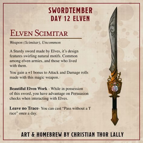 Christianthor on Twitter: "Swordtember Days 11 and 12, Dwarven, and Elven. I wanted these to be kind of mirrors of one another, and based vaguely in art. ( Deco, and Nouveau.) #swordtember #Swordtember2021 #dwarf #elf #DnD #dndart https://t.co/Zz0glne67c" / Twitter Dnd 5e Magic Scimitar, Dnd Backstory, Dnd Notes, Campaign Items, 5e Items, Ranger Dnd, Fantasy Blade, Gamer Funny, Dnd Elves