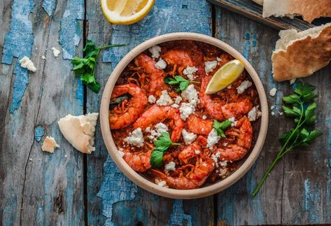 Shrimp Saganaki Recipe, Shrimp Saganaki, Saganaki Recipe, How To Peel Shrimp, Greek Dishes, Shrimp Scampi, Fresh Mint Leaves, Plum Tomatoes, Quick Cooking