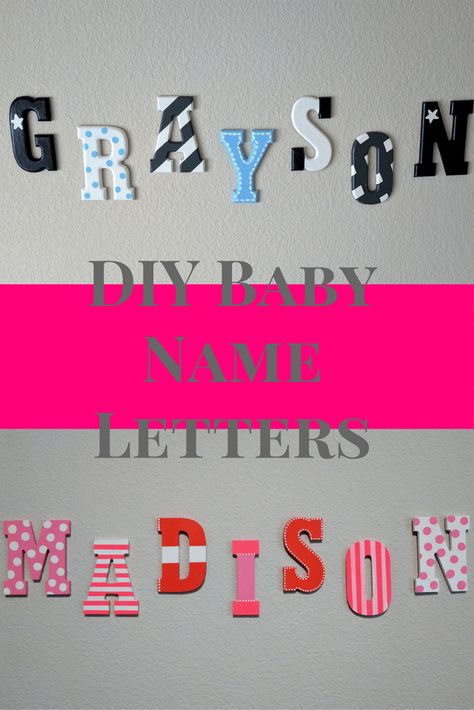 Name On Nursery Wall, Name Decorations Letters, Diy Nursery Letters, Painted Letters Diy, Wooden Letters Diy, Wooden Letter Ideas, Baby Name Letters, Painting Wooden Letters, Name Decorations