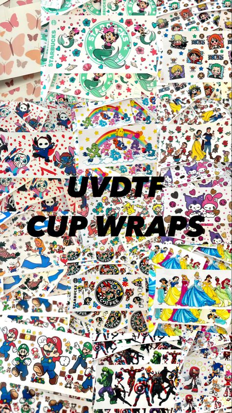 UVDTF cup wraps for 16oz glass tumblers. Also can be used on different surfaces. How To Make Uv Dtf Cup Wraps, Uv Dtf Cup Wrap Designs, Dtf Cup Wrap, Uv Dtf Sticker, Uv Dtf Cup Wrap, Can Glass Cups, Uv Sticker, Cup Wraps, Glass Cups