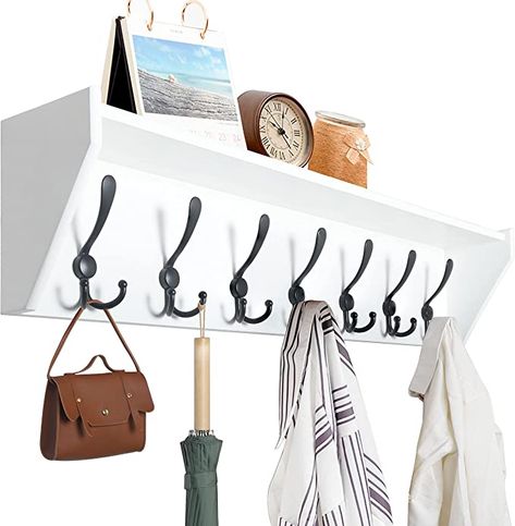 WEBI Coat Rack Wall Mount with Shelf,35’’ Long White Shelf with Hooks Underneath,7 Triple Hooks,Wall Mounted Coat Rack with Shelf,Key Rack for Wall,Entryway Shelves for Wall Coat Rack Wall Mount, Black Wall Shelves, Coat Rack With Shelf, Wall Shelf With Hooks, White Wall Shelves, Coat And Hat Rack, Coat Hooks Wall Mounted, Industrial Interior Style, Shelf With Hooks