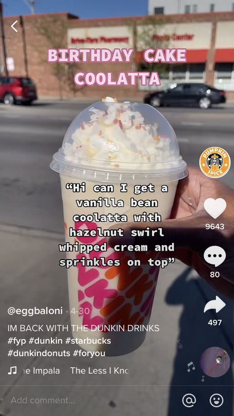 Dunkin Donuts Drinks Frappe, Birthday Cake Dunkin Drink, Dunkin Donuts Drinks No Coffee, Duncan Coffee Order, Dunkin Frappe Orders, Duncan Donuts Drinks, Dunking Donuts Drinks, Dunkin Donuts Order Ideas, Sweet Dunkin Drink Orders