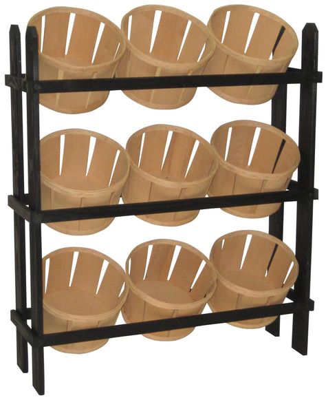 Wooden Store Displays - Barrels & Shelving Camp Store Display Ideas, Country Store Display Ideas, Kids Store Display, Wooden Display Shelves, Camp Store, Basket Display, Black Basket, Wooden Basket, Retail Shelving