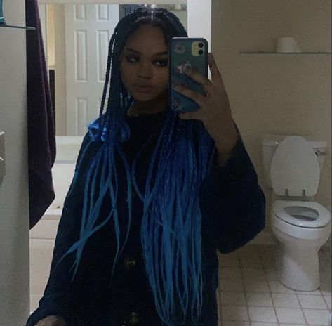 blue box braids Goth Box Braids, Midnight Blue Box Braids, Alternative Box Braids, Dark Blue Box Braids, Blue Boho Braids, Midnight Blue Braids, Dark Blue Braids, Black And Blue Braids, Cryptid Oc