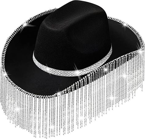 Fringe Cowboy Hat, Rhinestone Cowgirl Hat, Rhinestone Cowboy Hat, Rave Hats, Rhinestone Cowgirl, Black Cowboy Hat, Cowboy Costume, Black Cowgirl, Denim And Diamonds