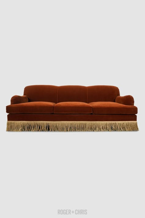 Fringed Sofa, Back To Back Sofa, Unique Sofa, High Back Sofa, Purple Armchair, Scroll Arm Sofa, Red Velvet Sofa, English Sofa, English Roll Arm Sofa