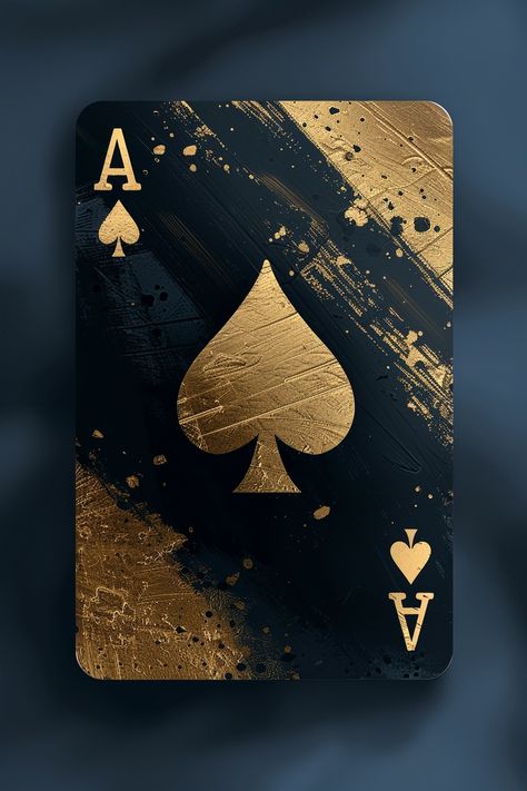 Playing card themed design. Ace of Spades, Luxury art vibes. Use gold and black. Minimalist art style --v 6  --stylize 250 Black And Gold Playing Cards, King Of Spades Aesthetic, Poker Cards Design Ideas, Ace Card Wallpaper, Ace Of Spades Wallpaper, Ace Of Spades Aesthetic, Ace Of Cards, Spade Playing Card, Black Poker Cards Wallpaper