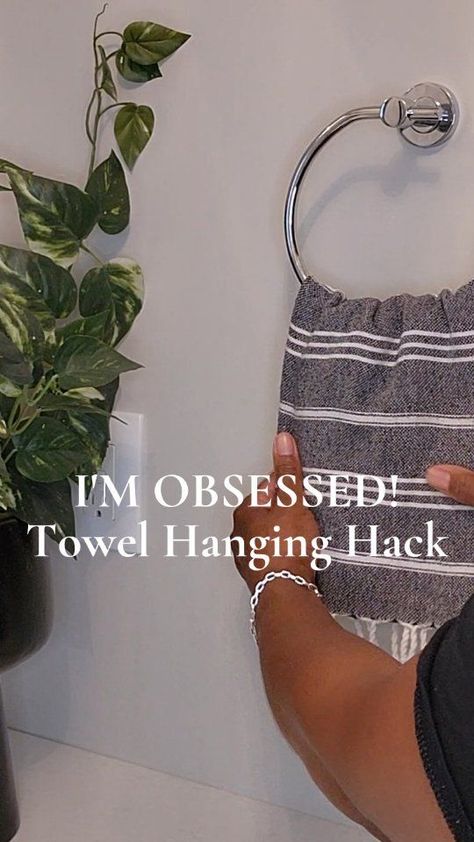 Ever since I learned this game-changing towel hanging hack, I'm obsessed! Who knew that hanging towels this way would not only boost the aesthetics but also trim down those overly long hand towels? 🤯 Share in the comments: What's one trick you've discovered that's been a total game changer for you? 🌟 #LifeHacks #GameChanger | Bona Fide Organizing | hannahvofficial · Original audio How To Hang Hand Towels In Bathroom, Bathroom Towels Display Hanging, Hand Towel Placement, Wet Towel Hanging Ideas, How To Hang Bath Towels, How To Hang Towels, Bathroom Towel Hanging Ideas, Hand Towel Holder Ideas, Towel Hanging Ideas