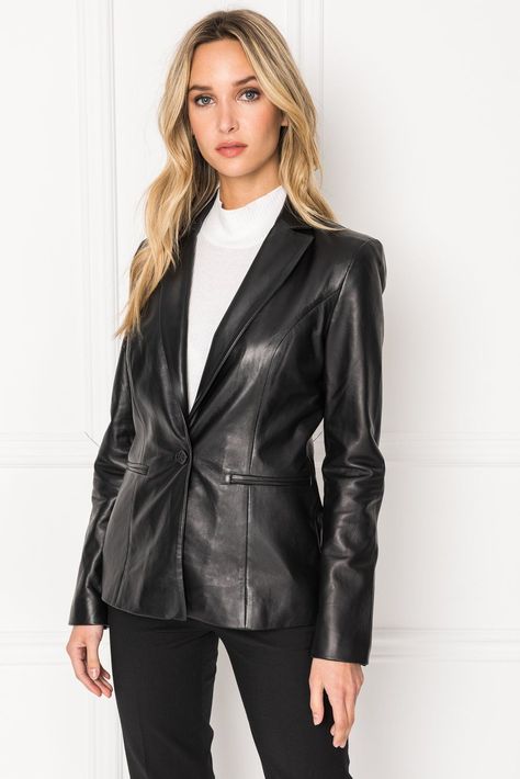 21fe5b8ba755eeaece7a450849876228desc45891576ri Leather Blazer Outfit, Unique Leather Jacket, Leather Blazer Women, Black Leather Blazer, Leather Outerwear, Blazer Outfit, Blazer Outfits, Leather Blazer, Jacket Design